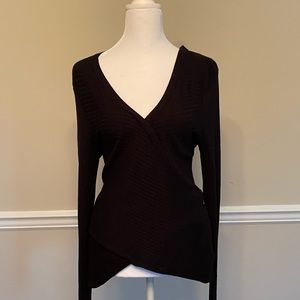 Black V Neck Ribbed Sweater by Express Size Large